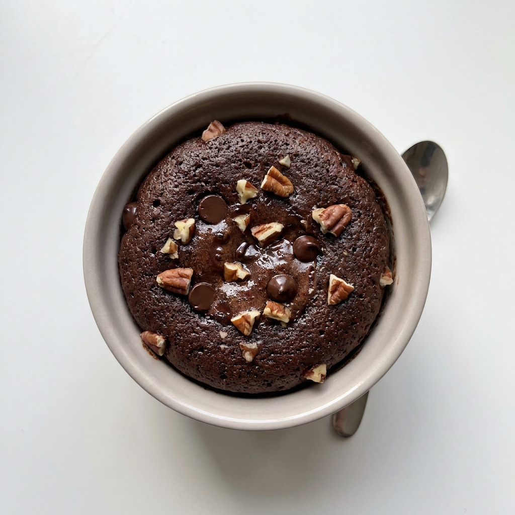 Warm Chocolate Protein Mug Cake, prepared as a finished Lila recipe