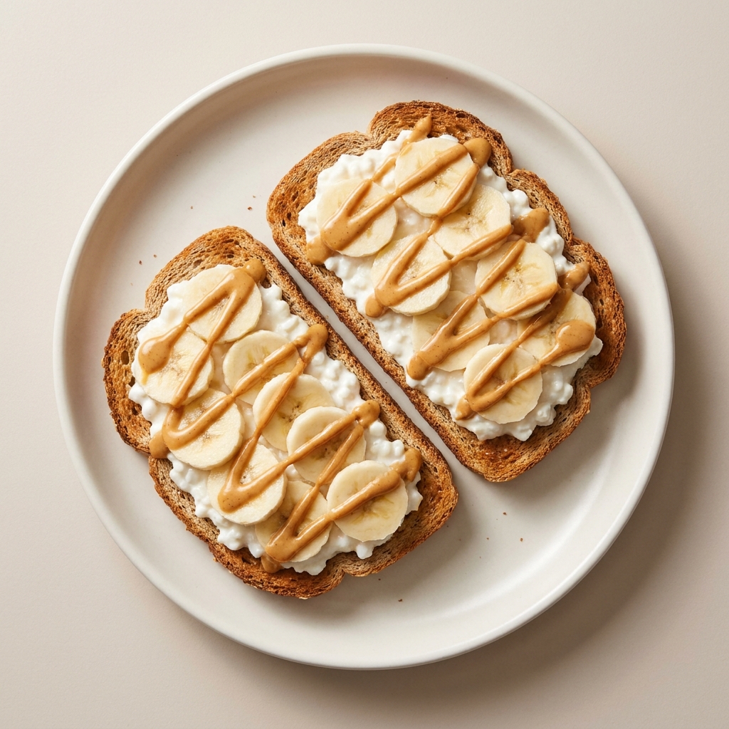 Peanut Butter Banana Cottage Cheese Toast, prepared as a finished Lila recipe