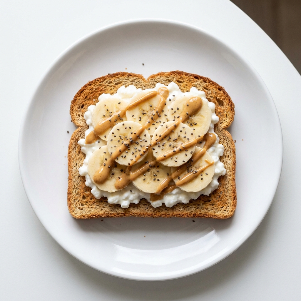 Light Peanut Butter Banana Cottage Cheese Toast, prepared as a finished Lila recipe