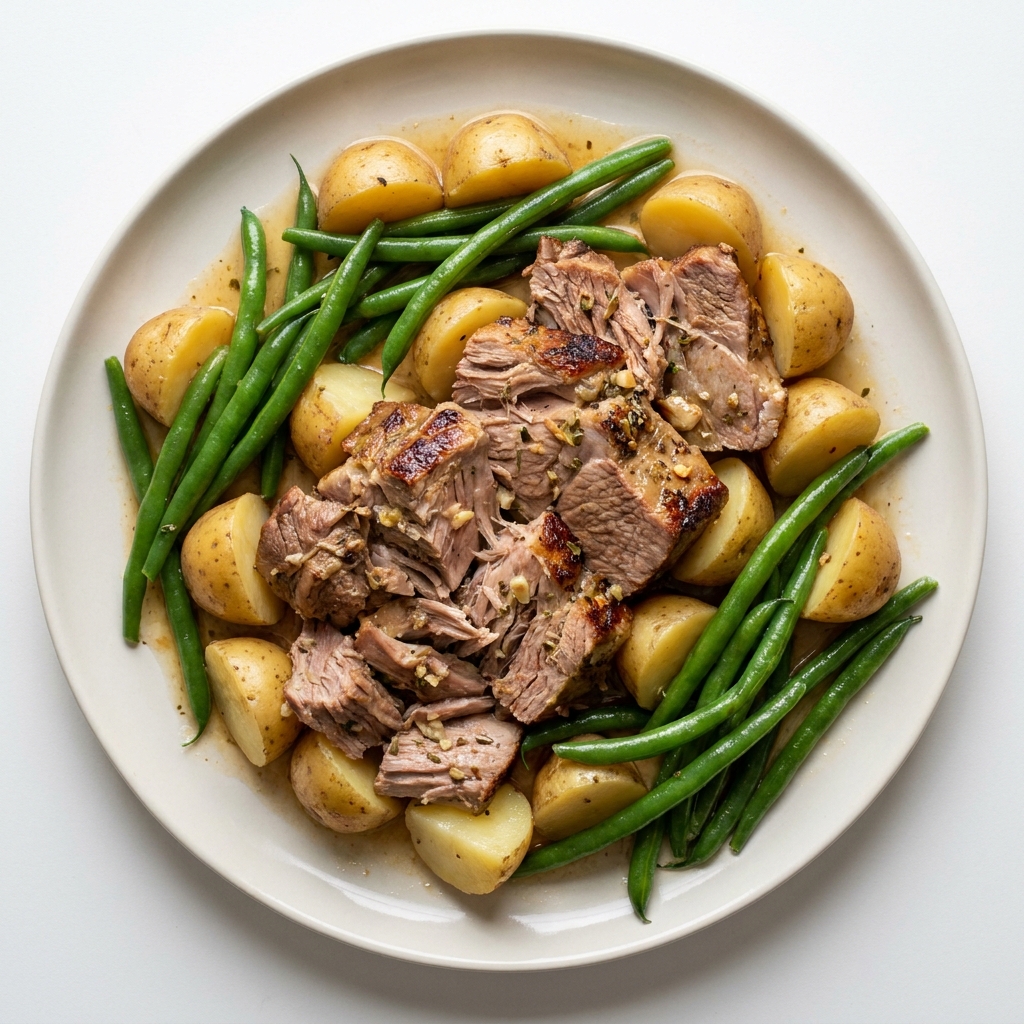 Slow Cooker Herb Pork Roast with Potatoes and Green Beans, a recipe made by the Lila community