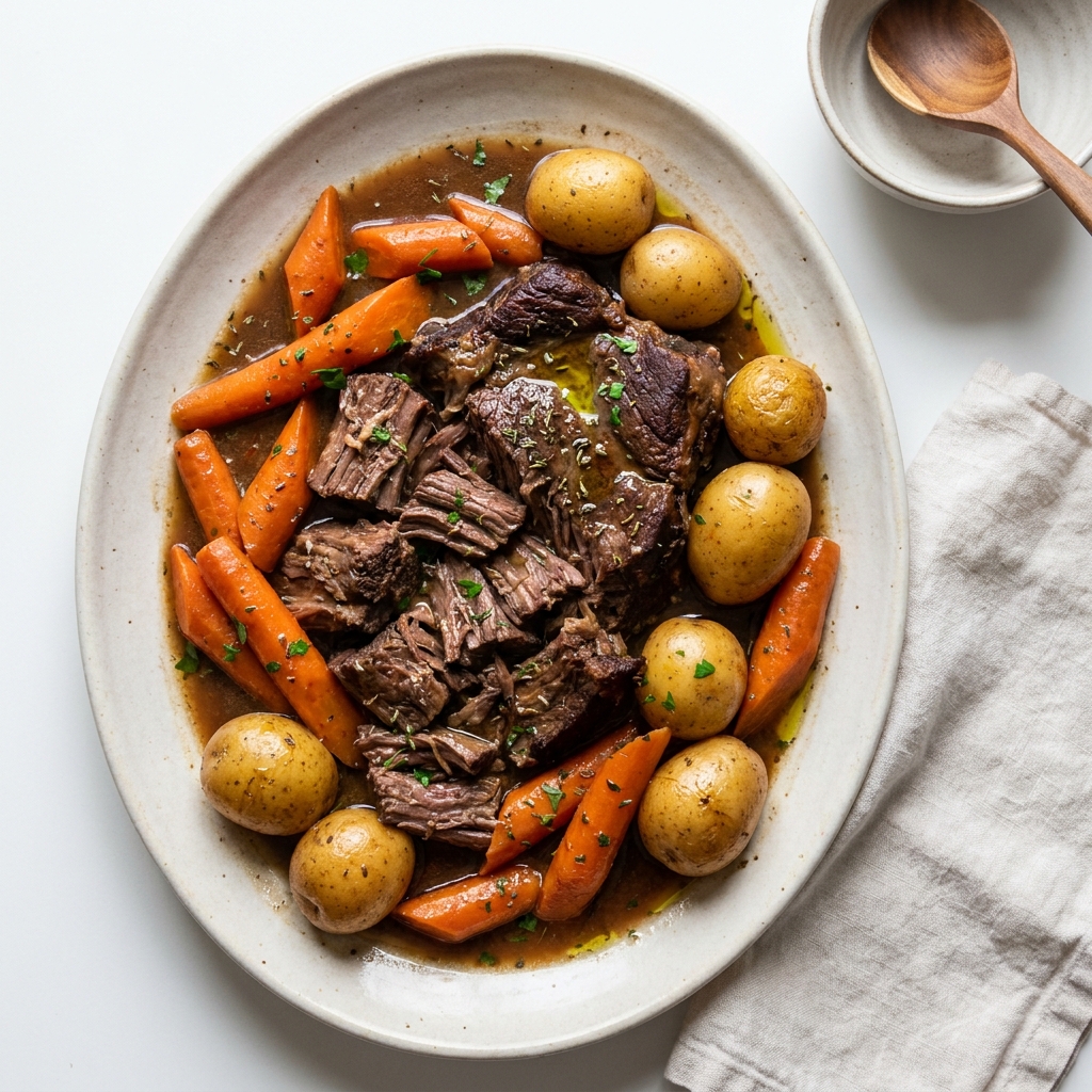 Slow Cooker Pot Roast with Carrots and Baby Potatoes, a recipe made by the Lila community