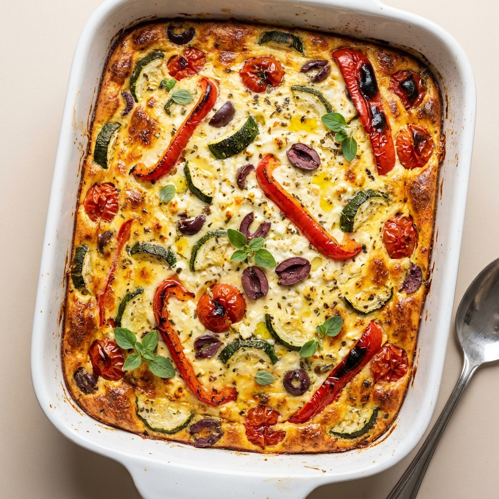 Mediterranean Cottage Cheese and Roasted Vegetable Bake, prepared as a finished Lila recipe