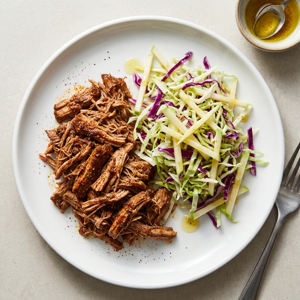 Slow-Cooker Pulled Pork with Crisp Apple Slaw, prepared as a finished Lila recipe