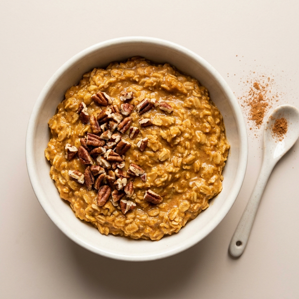 Warm Autumn Spice Pumpkin Oatmeal Bowl, prepared as a finished Lila recipe