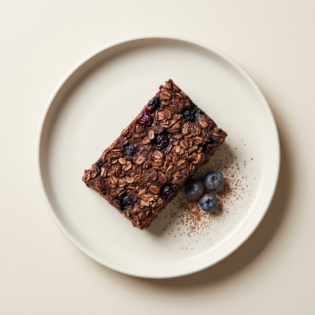High Protein Dark Chocolate Berry Baked Oats, prepared as a finished Lila recipe