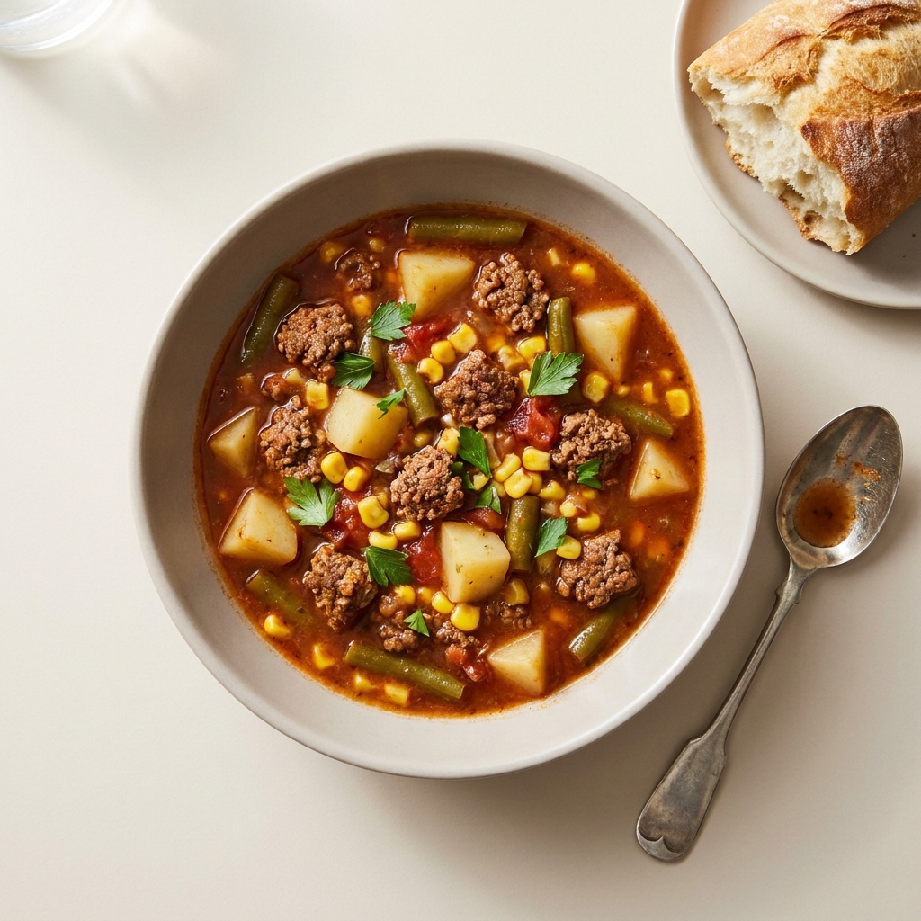 Slow Cooker Beef and Vegetable Soup, prepared as a finished Lila recipe