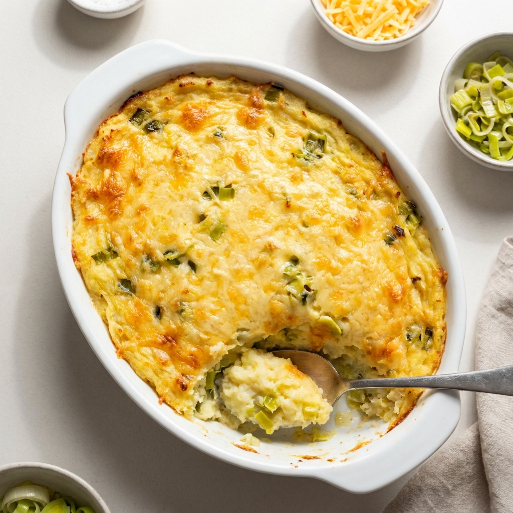 Egg Free Cheese Potato and Leek Pie, prepared as a finished Lila recipe