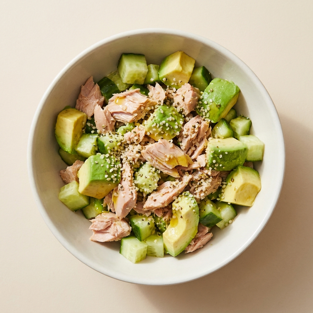 Quick Tuna and Avocado Energy Bowl, prepared as a finished Lila recipe