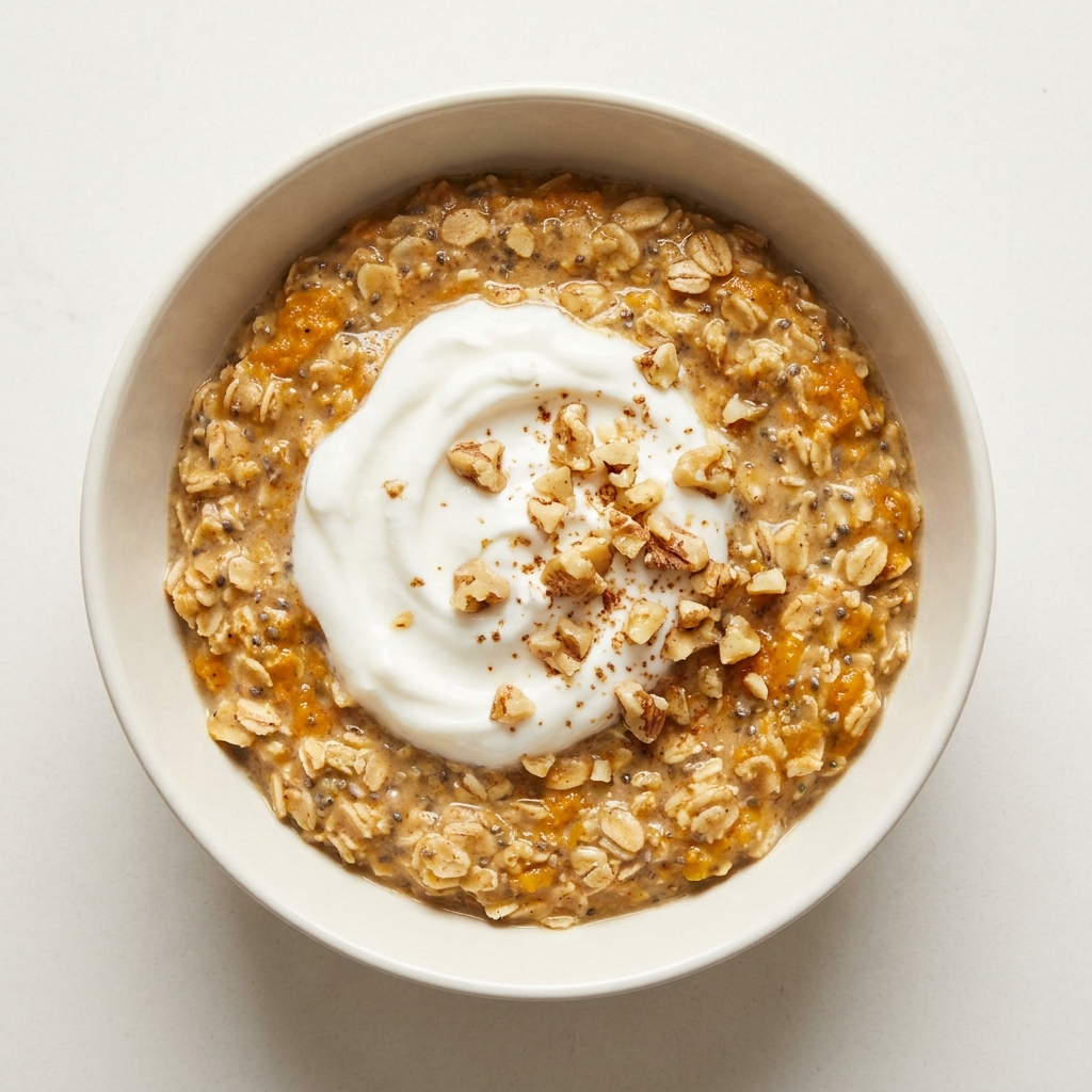 Pumpkin Spice Chia Oat Protein Bowl, prepared as a finished Lila recipe