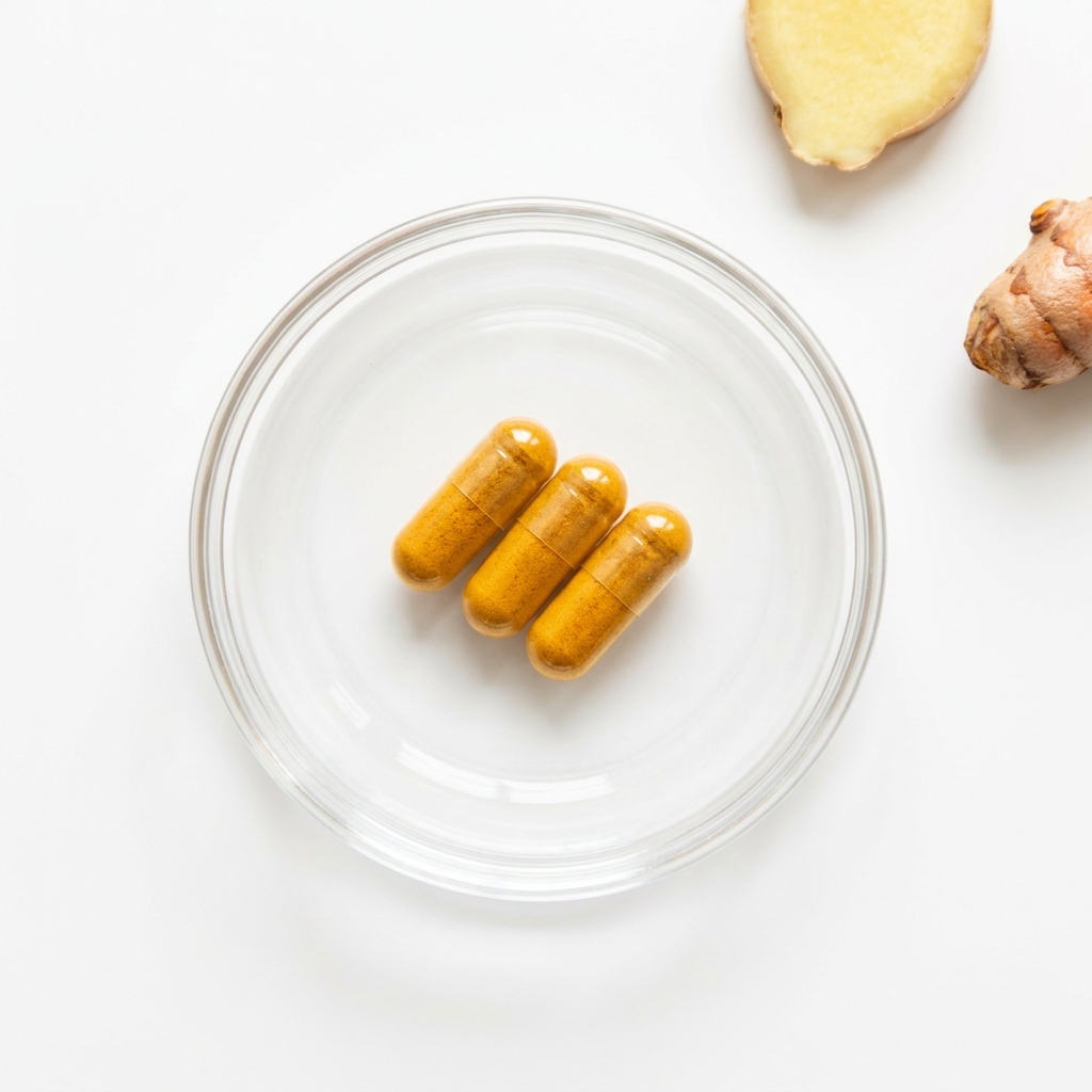 Unbranded presentation of Turmeric Curcumin Plus Ginger Supplement