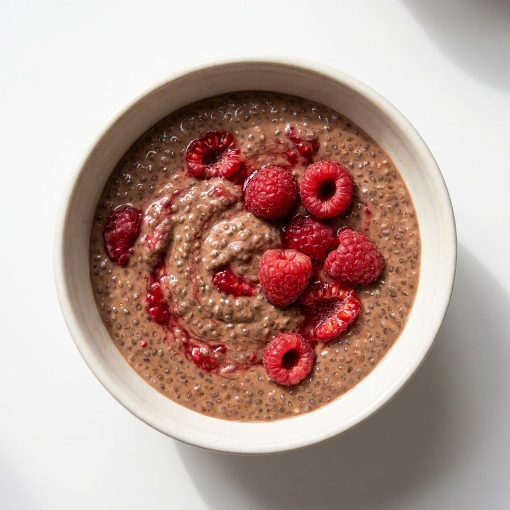 Chocolate Raspberry Protein Chia Pudding, prepared as a finished Lila recipe