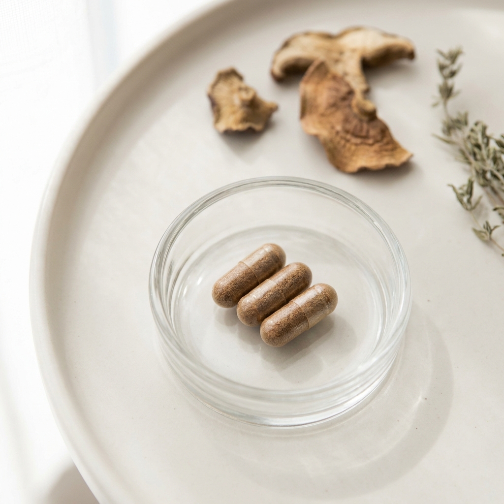 Unbranded presentation of Mushroom Complex Supplement for Hormone Support