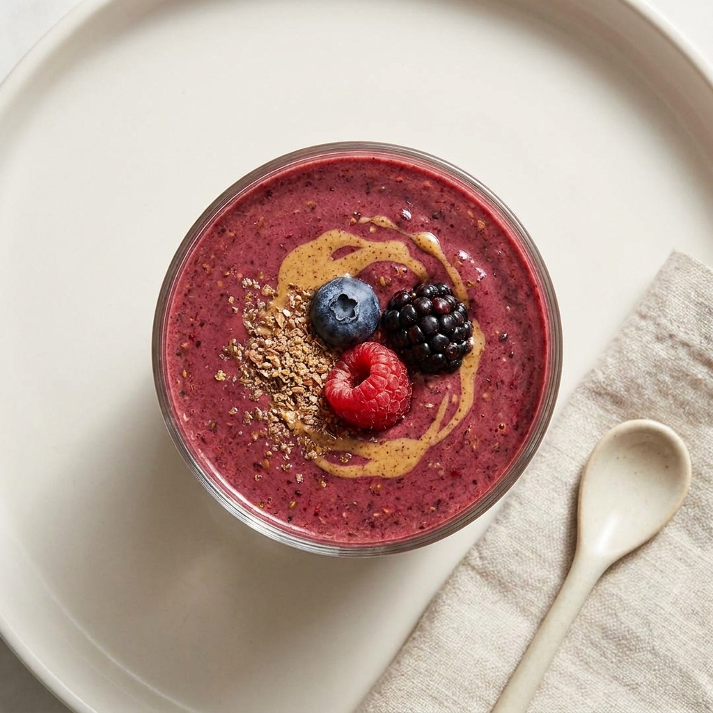 Berry and Flax Hormone Balancing Smoothie, prepared as a finished Lila recipe