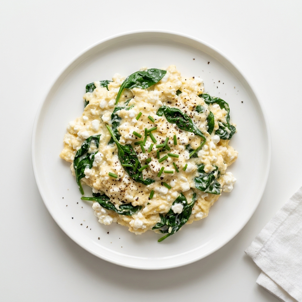 High-Protein Spinach and Cottage Cheese Scramble, prepared as a finished Lila recipe
