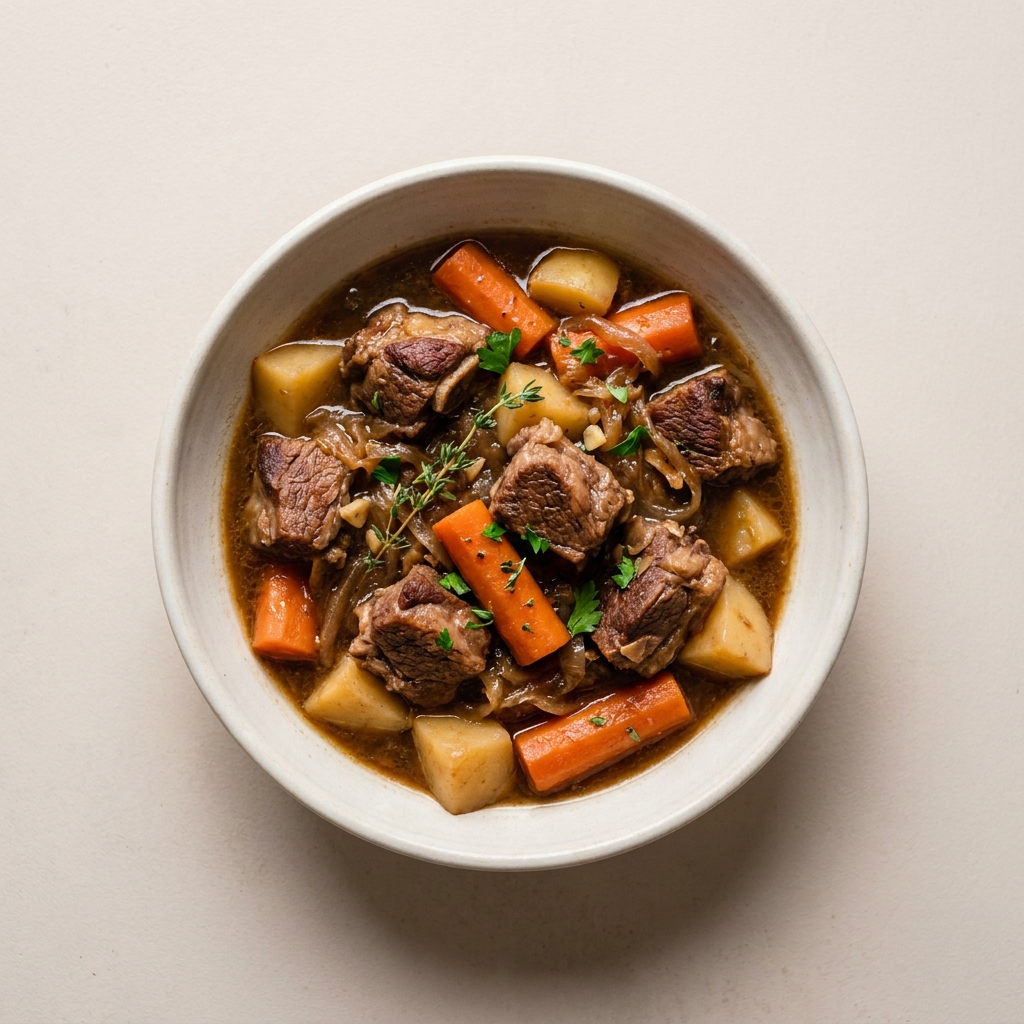Slow-Cooked Lamb and Root Vegetable Stew, prepared as a finished Lila recipe