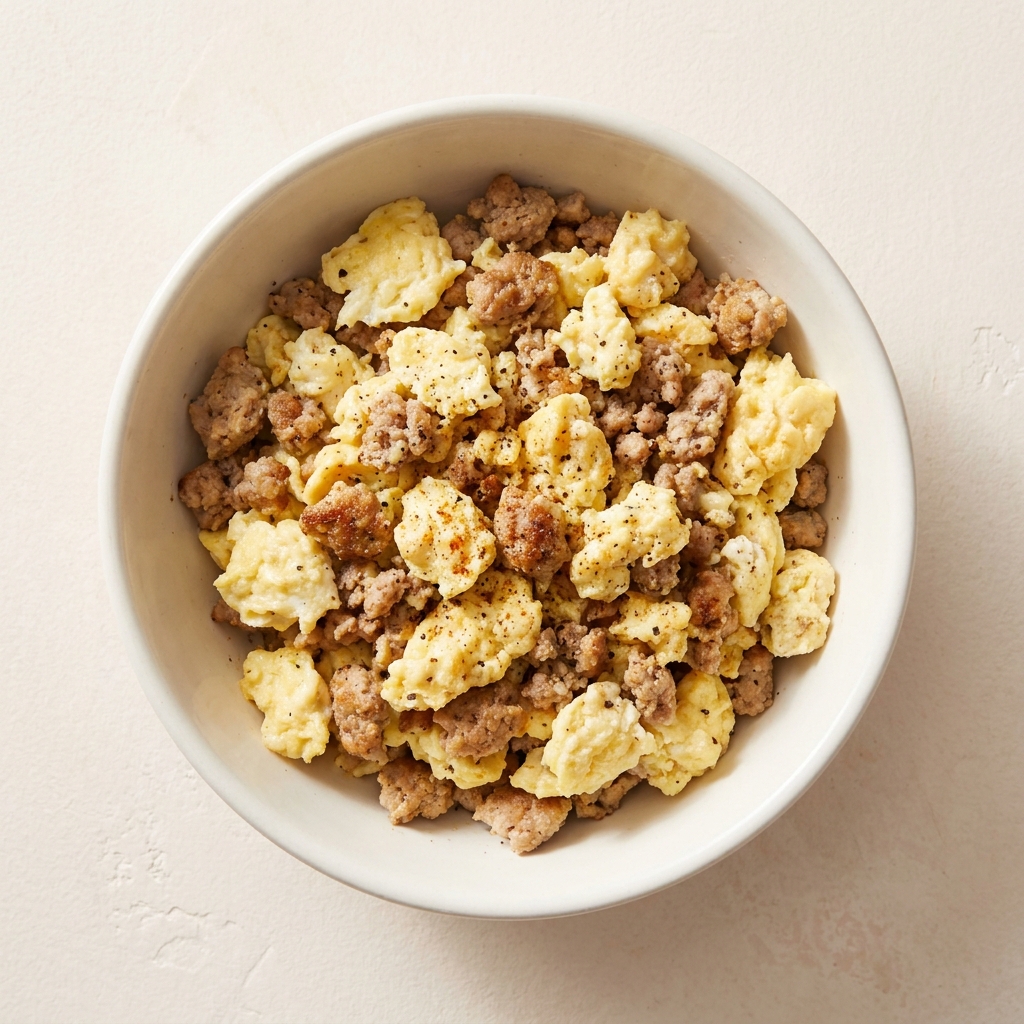 Turkey and Egg White Protein Scramble, prepared as a finished Lila recipe