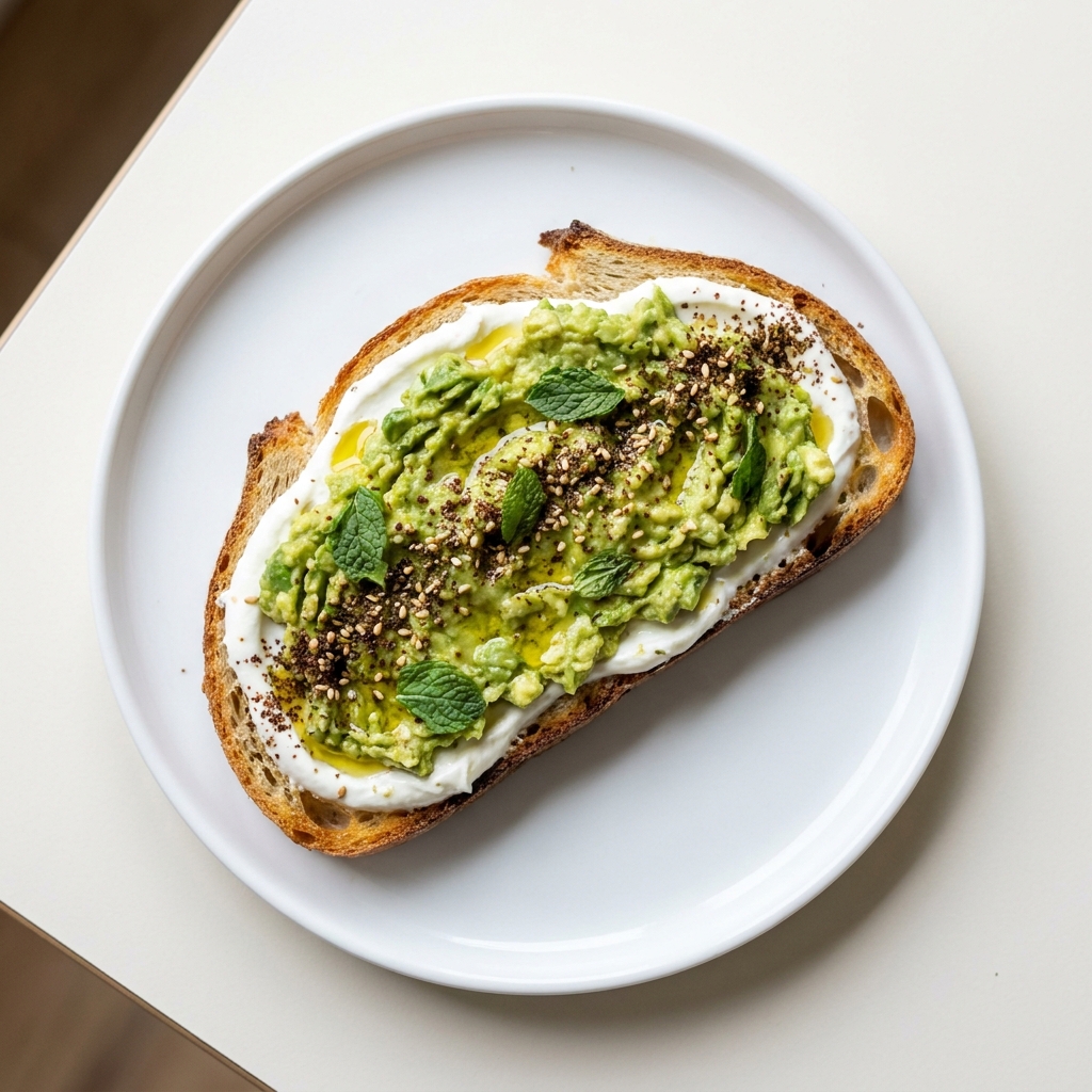 Avocado Toast With Labneh And Zaatar, prepared as a finished Lila recipe