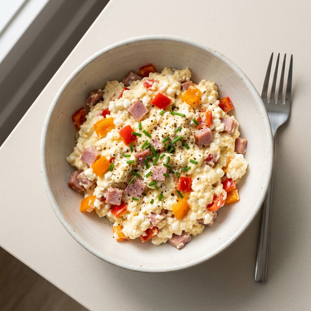 High Protein Cottage Cheese Scramble, prepared as a finished Lila recipe