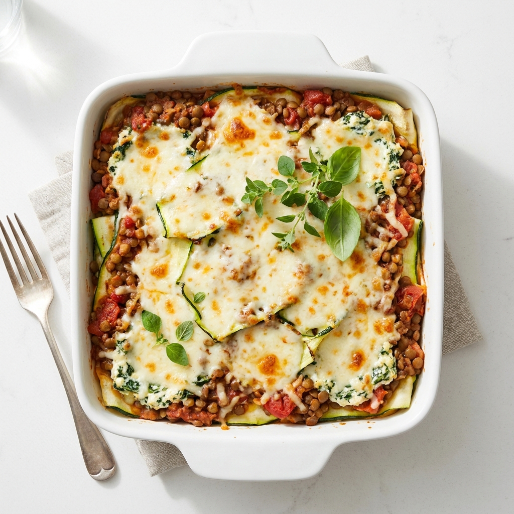 Heart-Healthy Zucchini And Lentil Lasagna, prepared as a finished Lila recipe