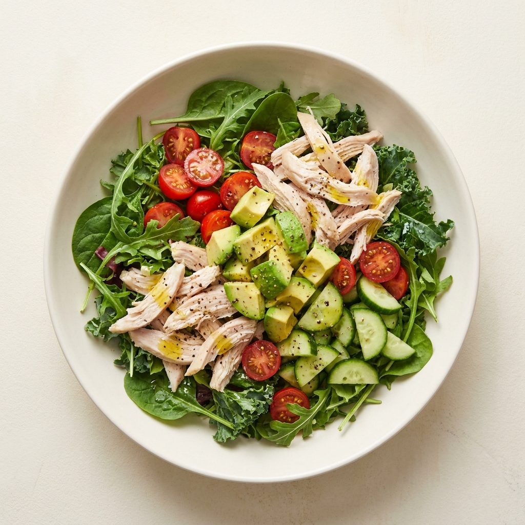 Chicken and Avocado Hormone-Balancing Salad, prepared as a finished Lila recipe