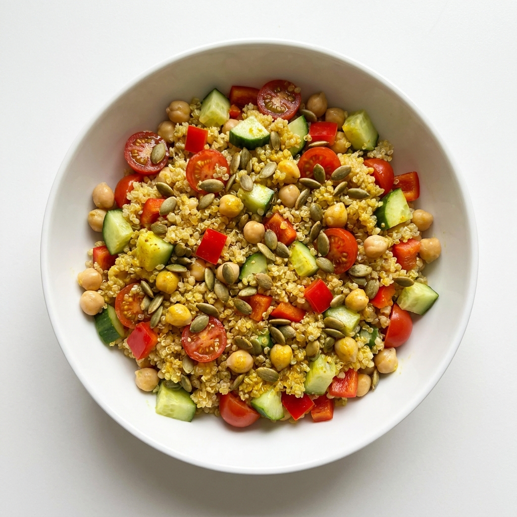 Hormone-Balancing Quinoa & Chickpea Salad, prepared as a finished Lila recipe