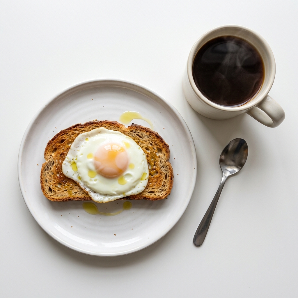 Fried Egg On Ezekiel Toast With Coffee, prepared as a finished Lila recipe