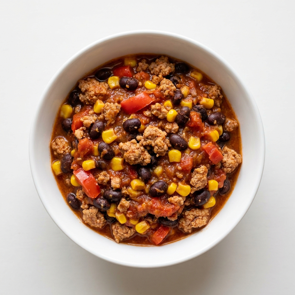 Turkey and Black Bean Chili Bowl, prepared as a finished Lila recipe
